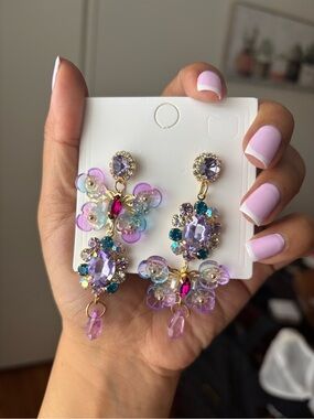 Crystal Butterfly Drop Earrings - Purple Multicolor
